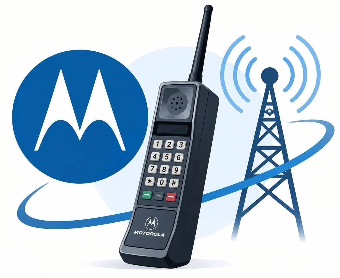 Ilustración minimalista de Motorola y un teléfono celular