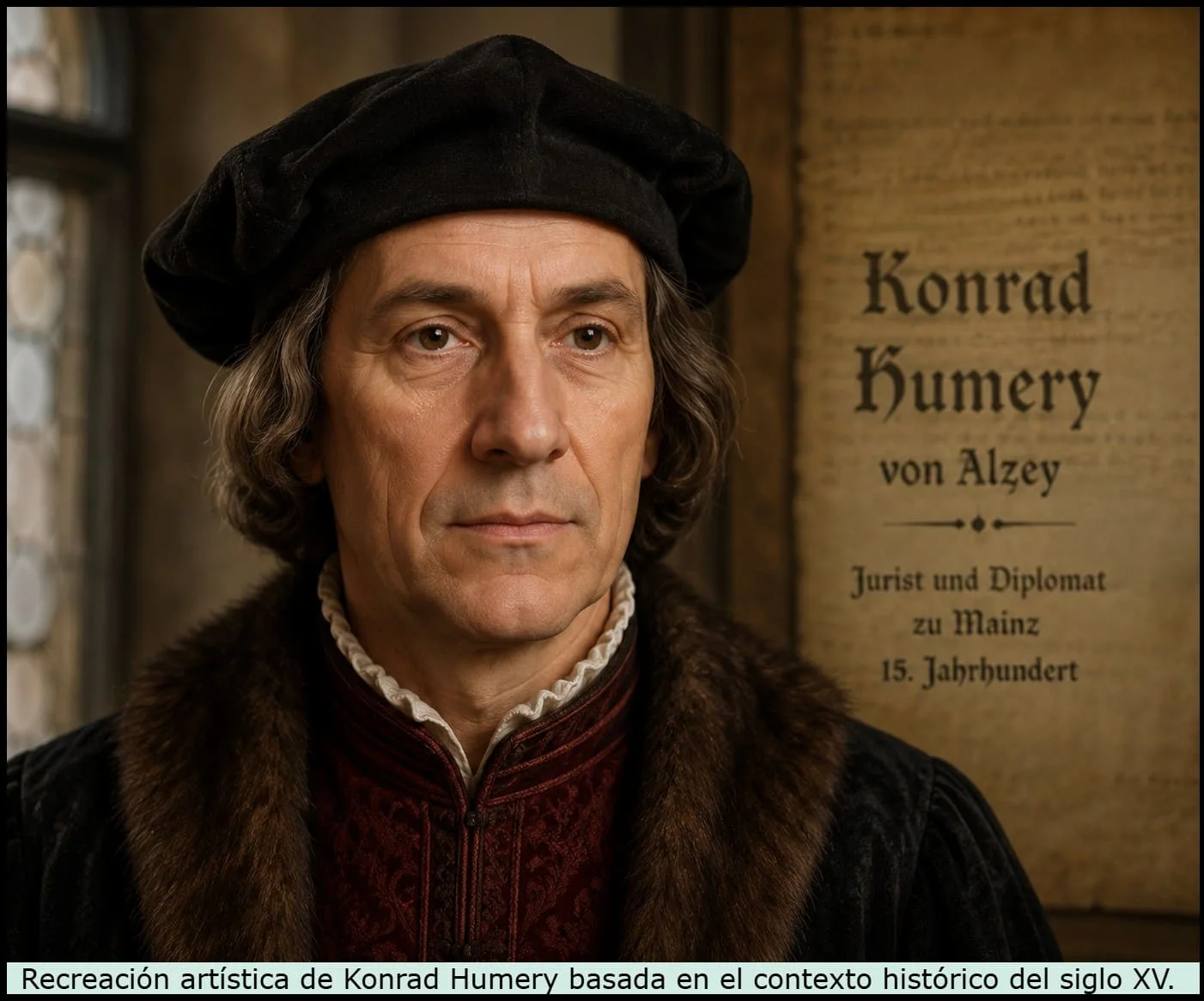 Ilustración conceptual de Konrad Humery. No se conserva un retrato auténtico
